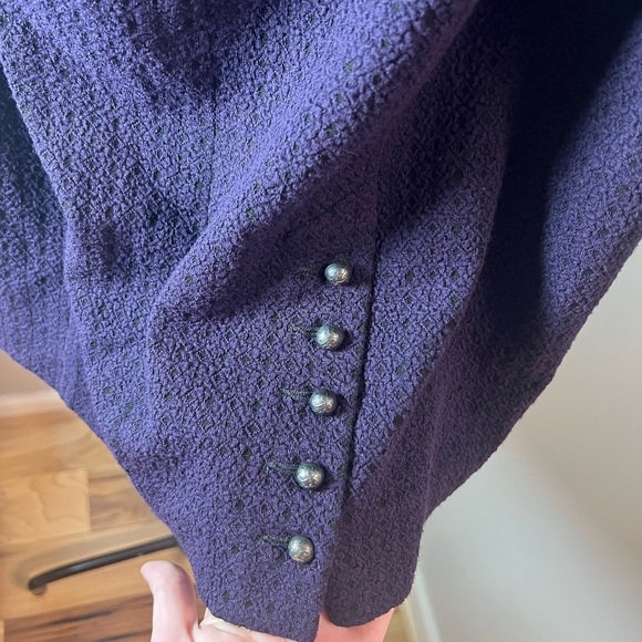 Nanette Lepore Cassis Knit Pencil Skirt Purple Black Textured Size 14 Buttons - Picture 6 of 10